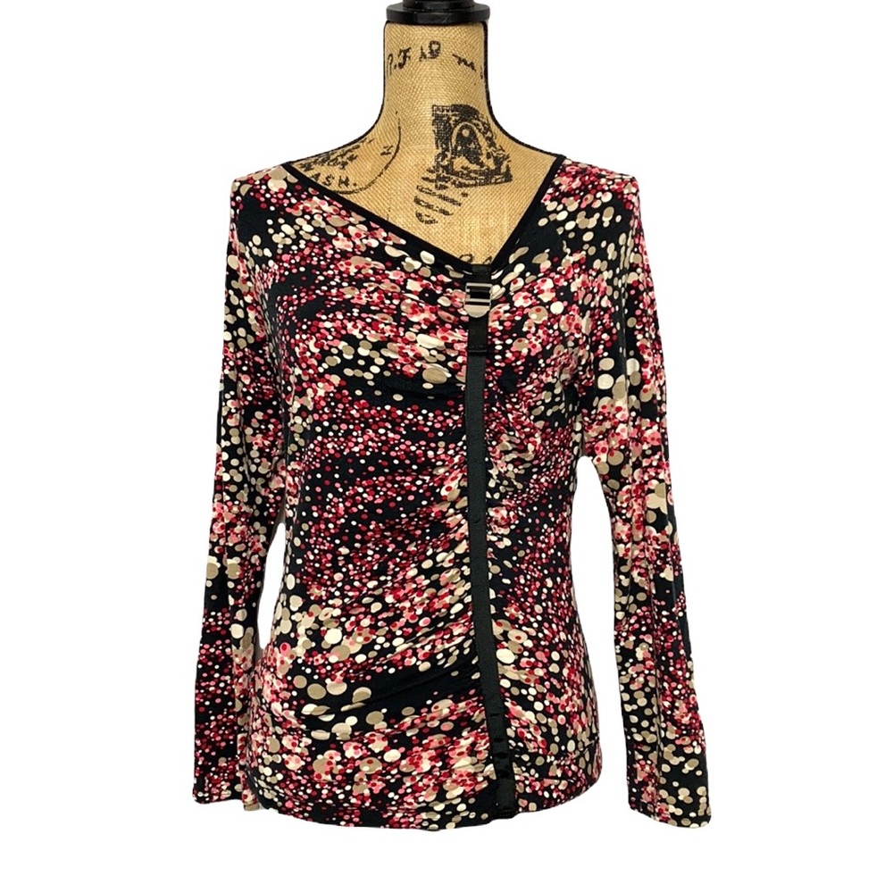 Colorful Asymmetrical Buckle Long Sleeve Top S